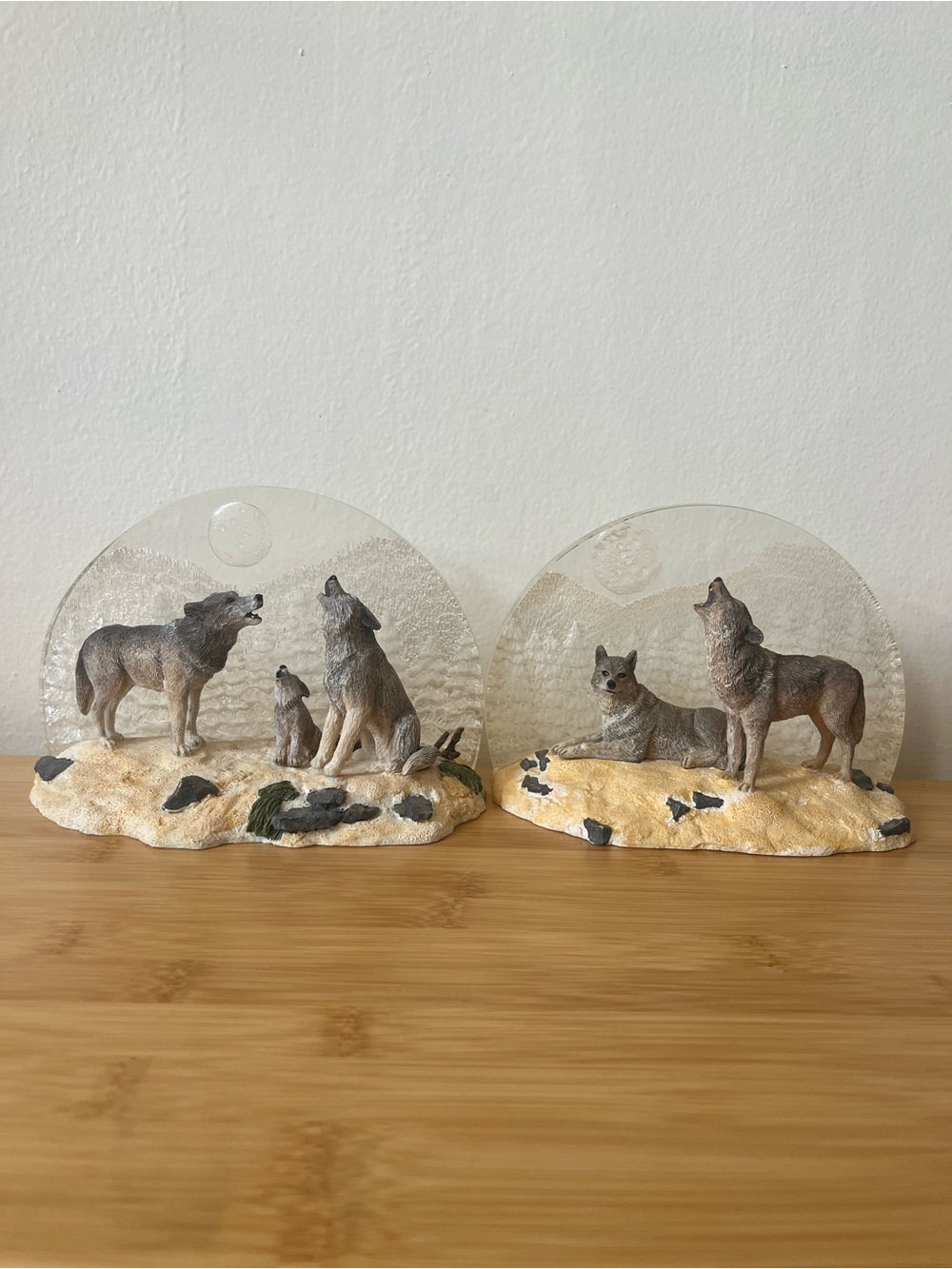 The Bradford Exchange cold-cast resin moon/wolf Sculptures